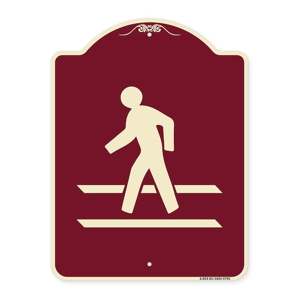 Designer Series-Pedestrian Crossing, Burgungy Heavy-Gauge Aluminum, 24" x 18", BU-1824-9796